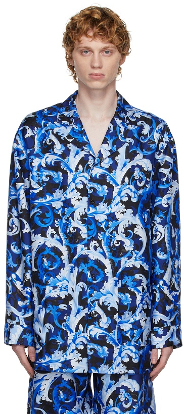 Photo: Versace Underwear Blue Silk Baroccoflage Shirt