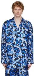 Versace Underwear Blue Silk Baroccoflage Shirt