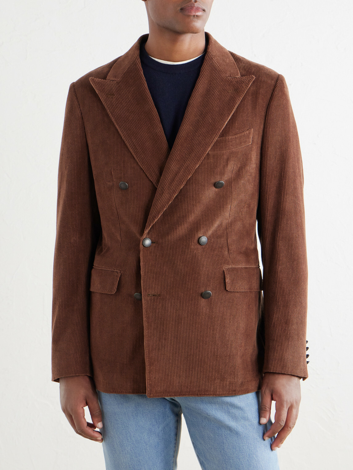Canali - Capri Double-Breasted Cotton-Corduroy Blazer - Brown