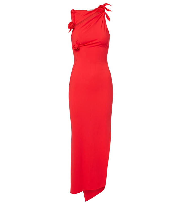 Photo: Coperni Floral-appliqué asymmetric jersey maxi dress