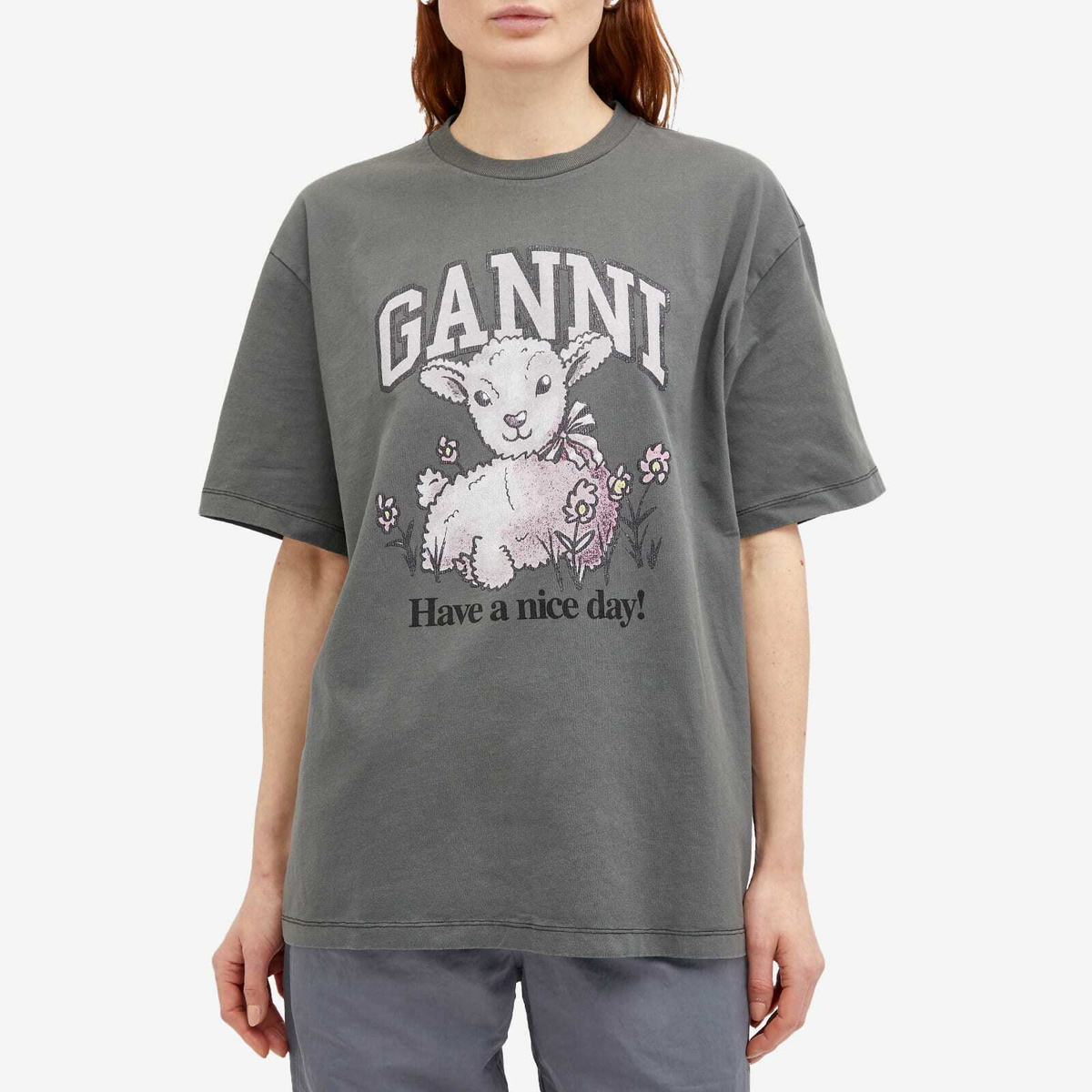 GANNI Women's Lamb Short Sleeve T-Shirt in Volcanic Ash GANNI