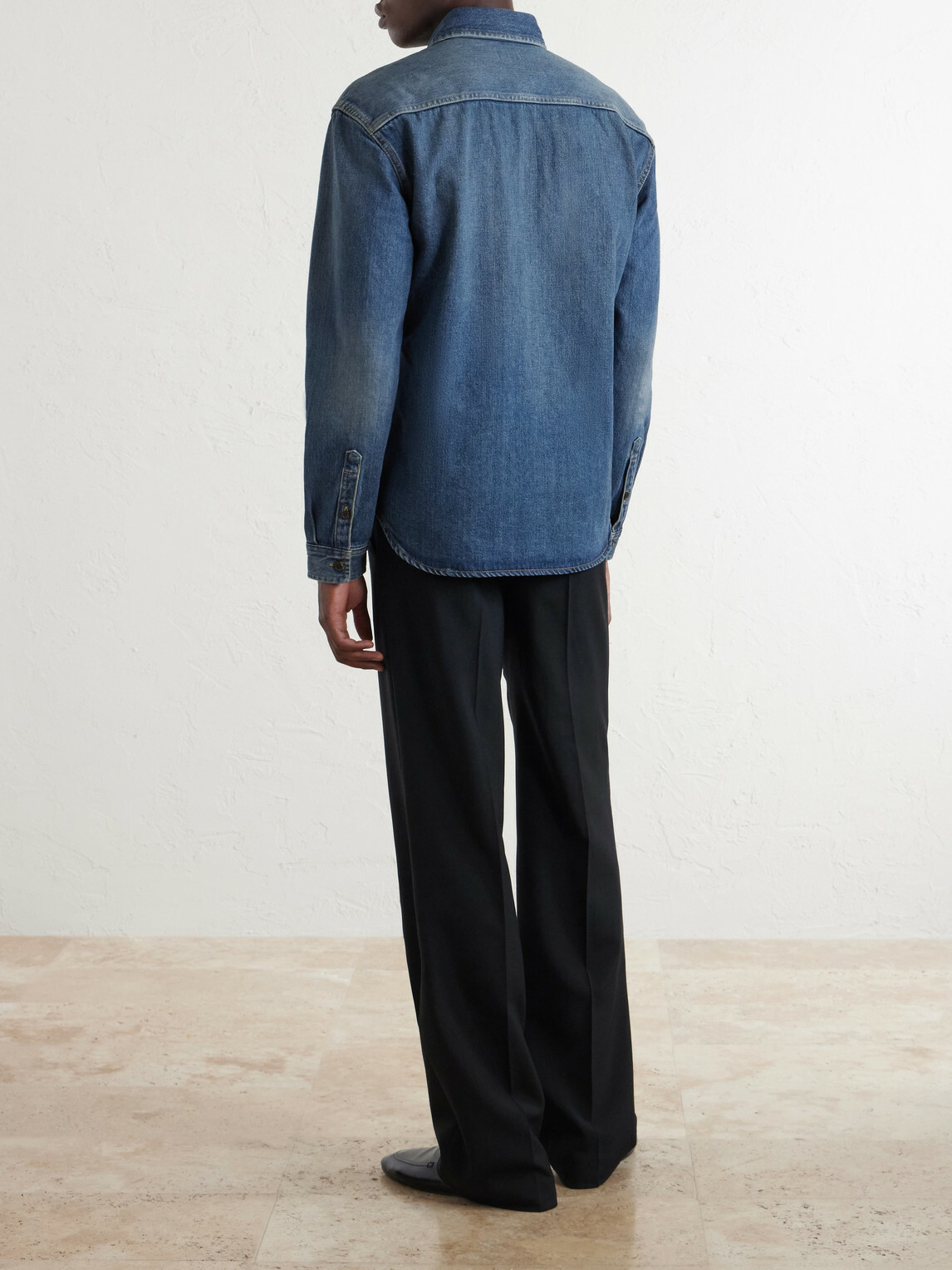 SAINT LAURENT - Logo-Embroidered Denim Shirt - Blue