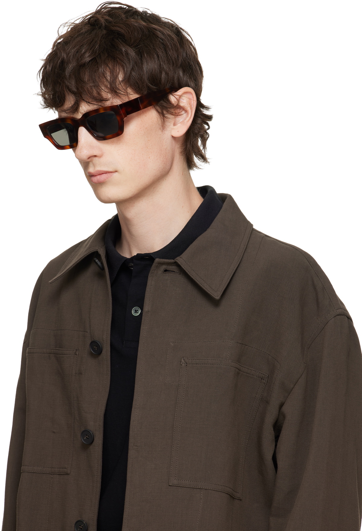 Jil Sander Brown Oliver Peoples Rectangular 'Edition 6' Sunglasses