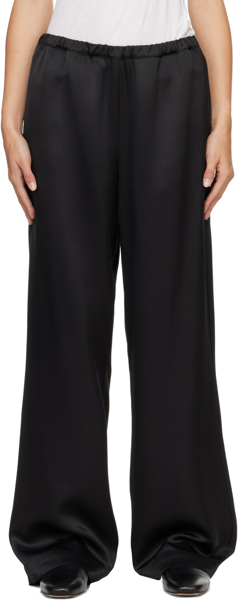 Róhe Black Relaxed Fit Satin Trousers