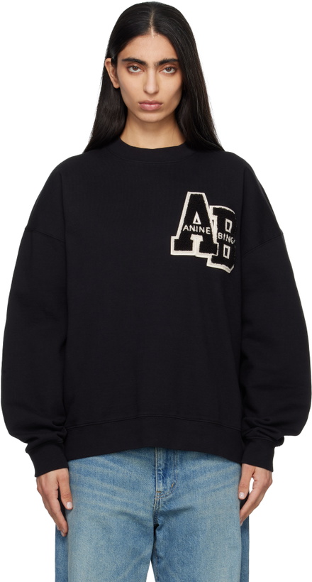 Photo: ANINE BING Black Miles Oversized Letterman Sweatshirt