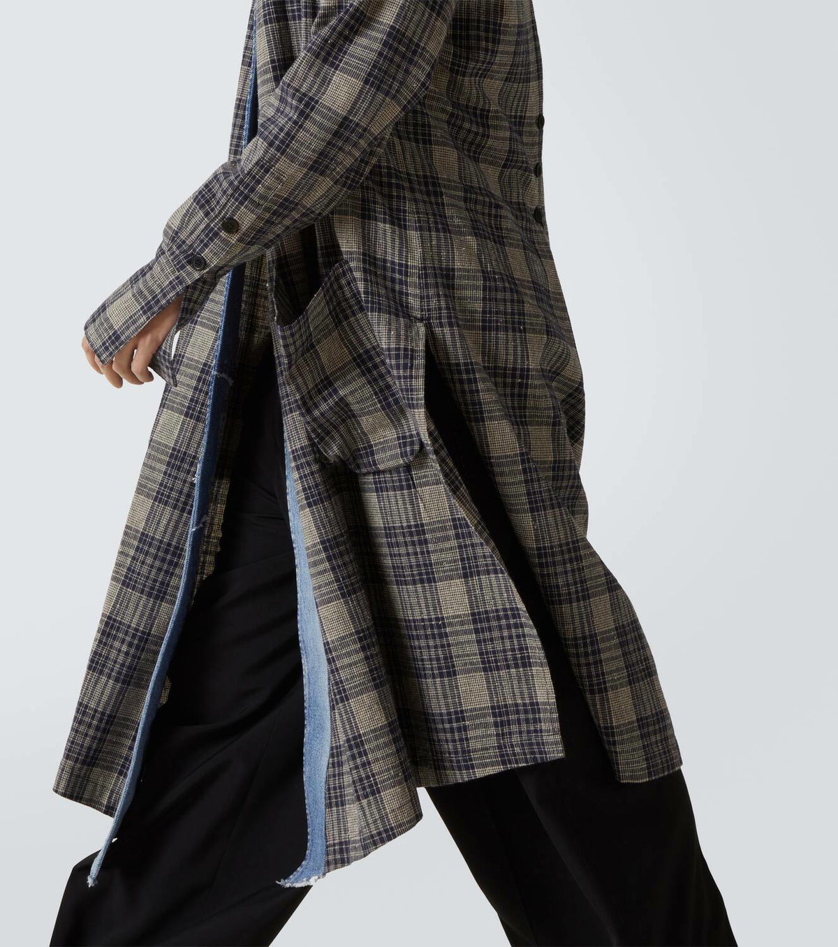 Greg Lauren Plaid denim-trimmed cotton coat