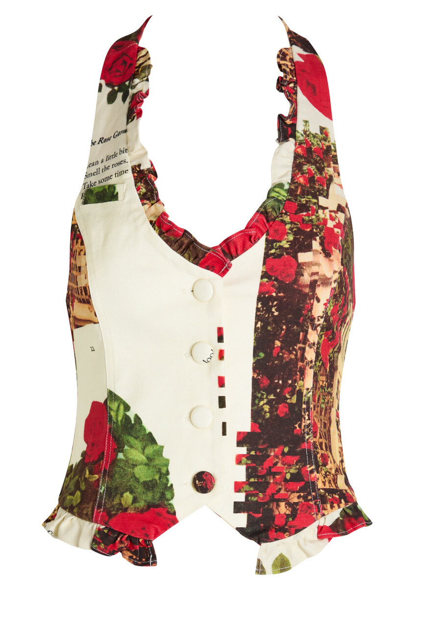 House OF Sunny The Rose Garden Printed Canvas top White