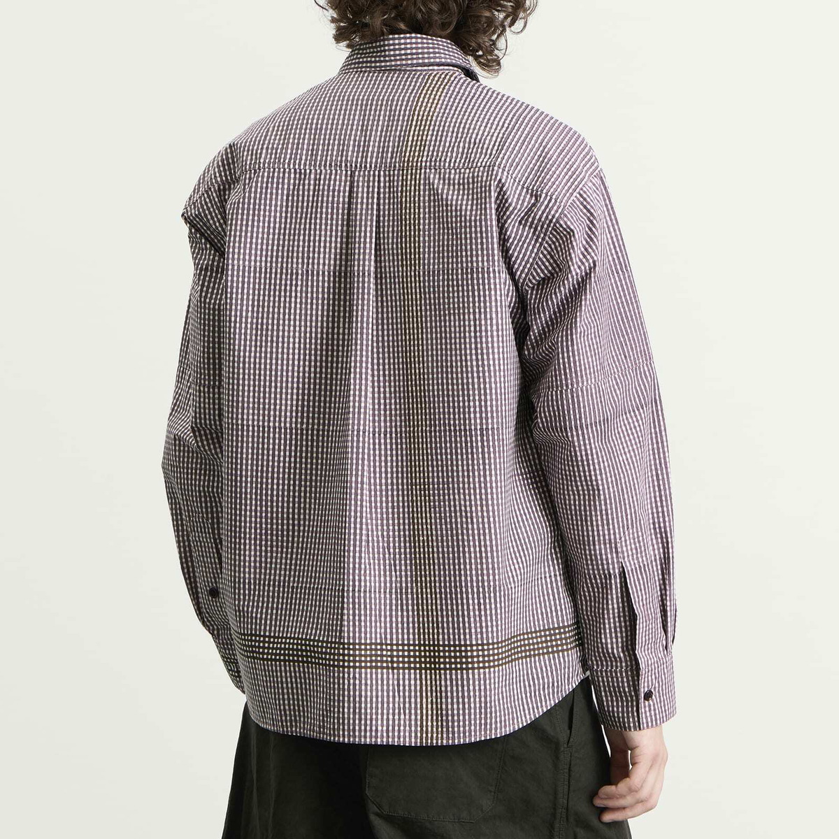 Story mfg. Men's Hand Block Printed Harvest Shirt in Crispy Purple Gingham