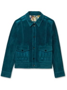 Etro - Embroidered Suede Trucker Jacket - Blue