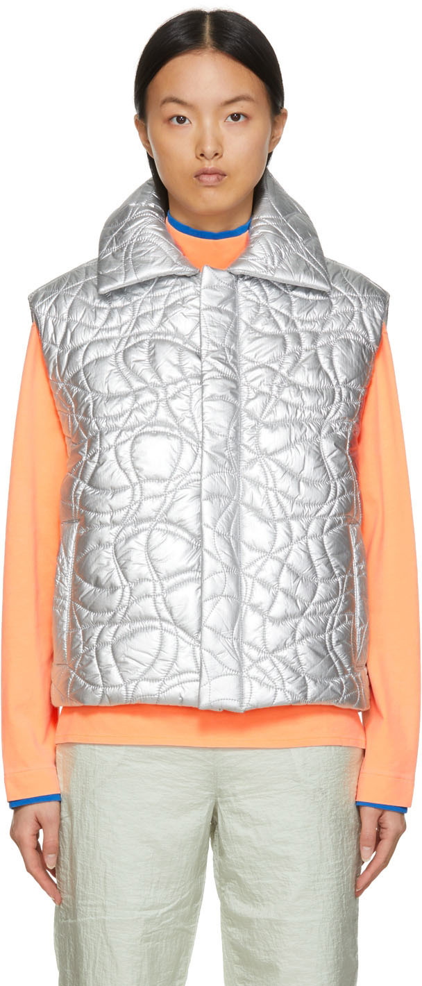 Buy ERL Silver Woven Puffer Vest - Silver1 At 76% Off