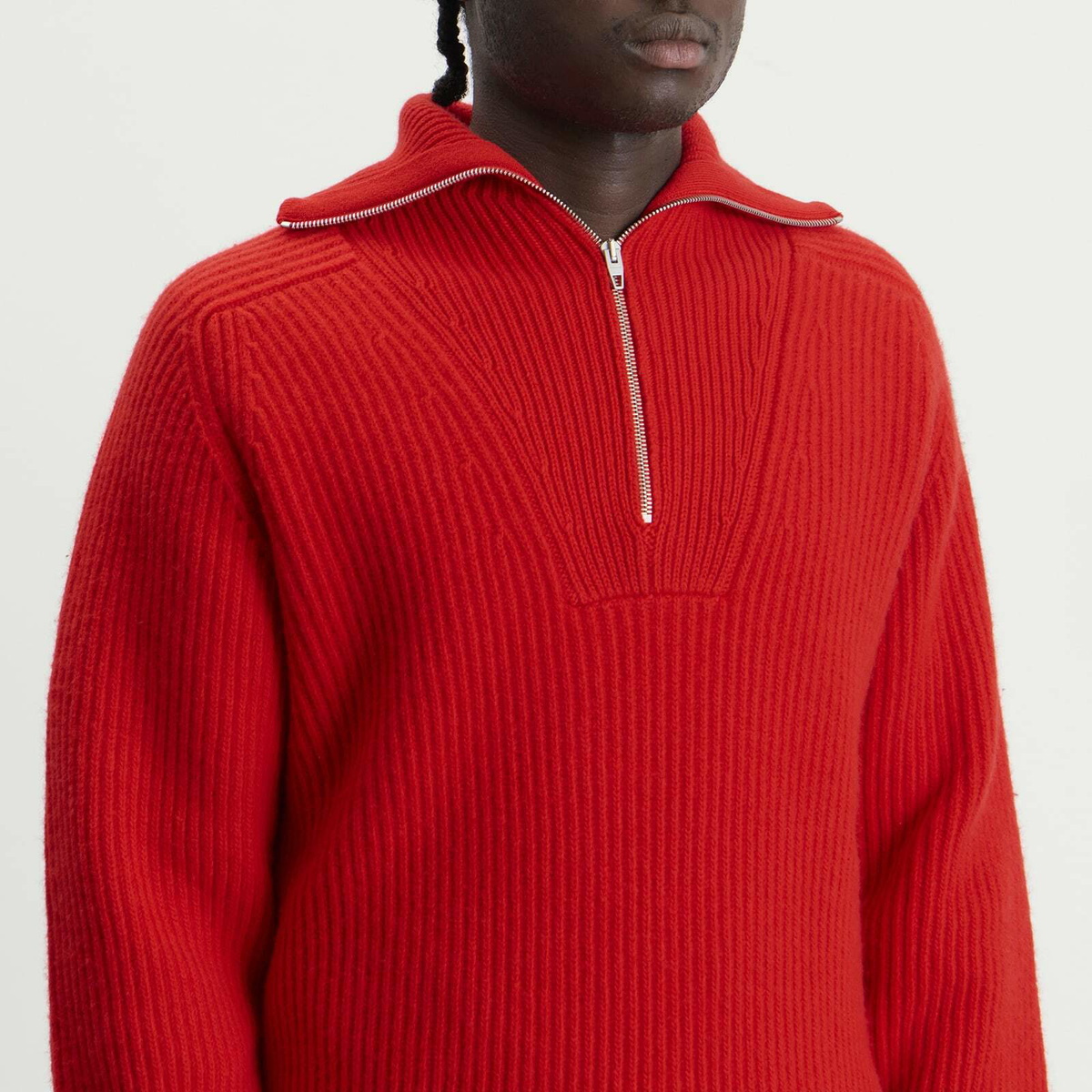 Jil Sander Men's Wool Fisherman High Neck Jumper in Poppy