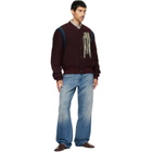 Dries Van Noten Burgundy Fringe Bomber Jacket