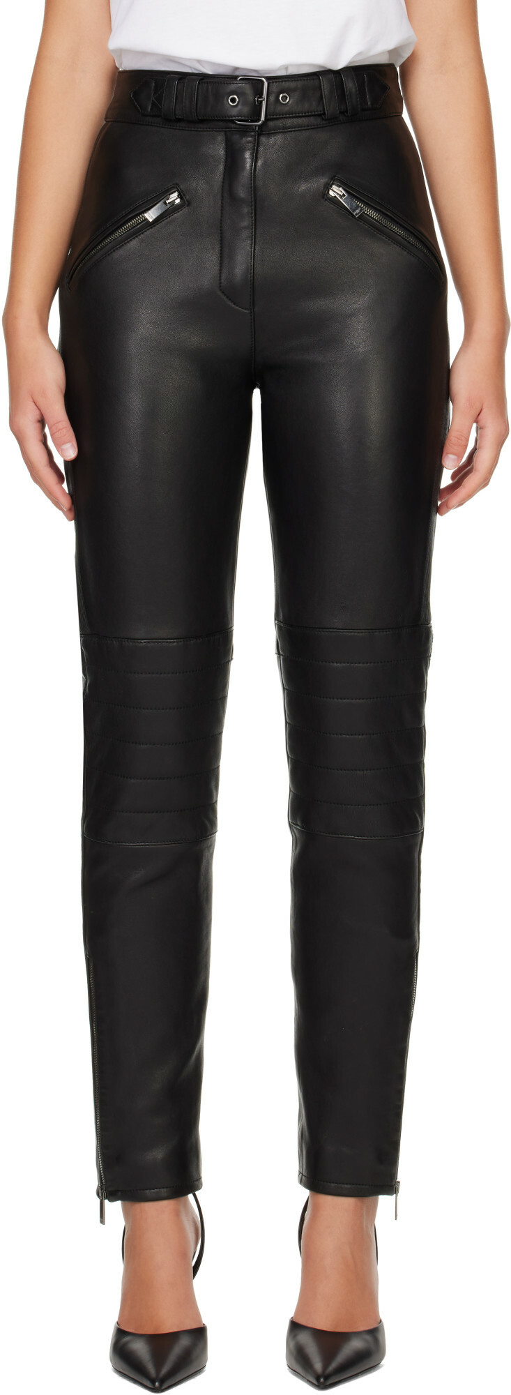 BALMAIN Black Biker Leather Trousers