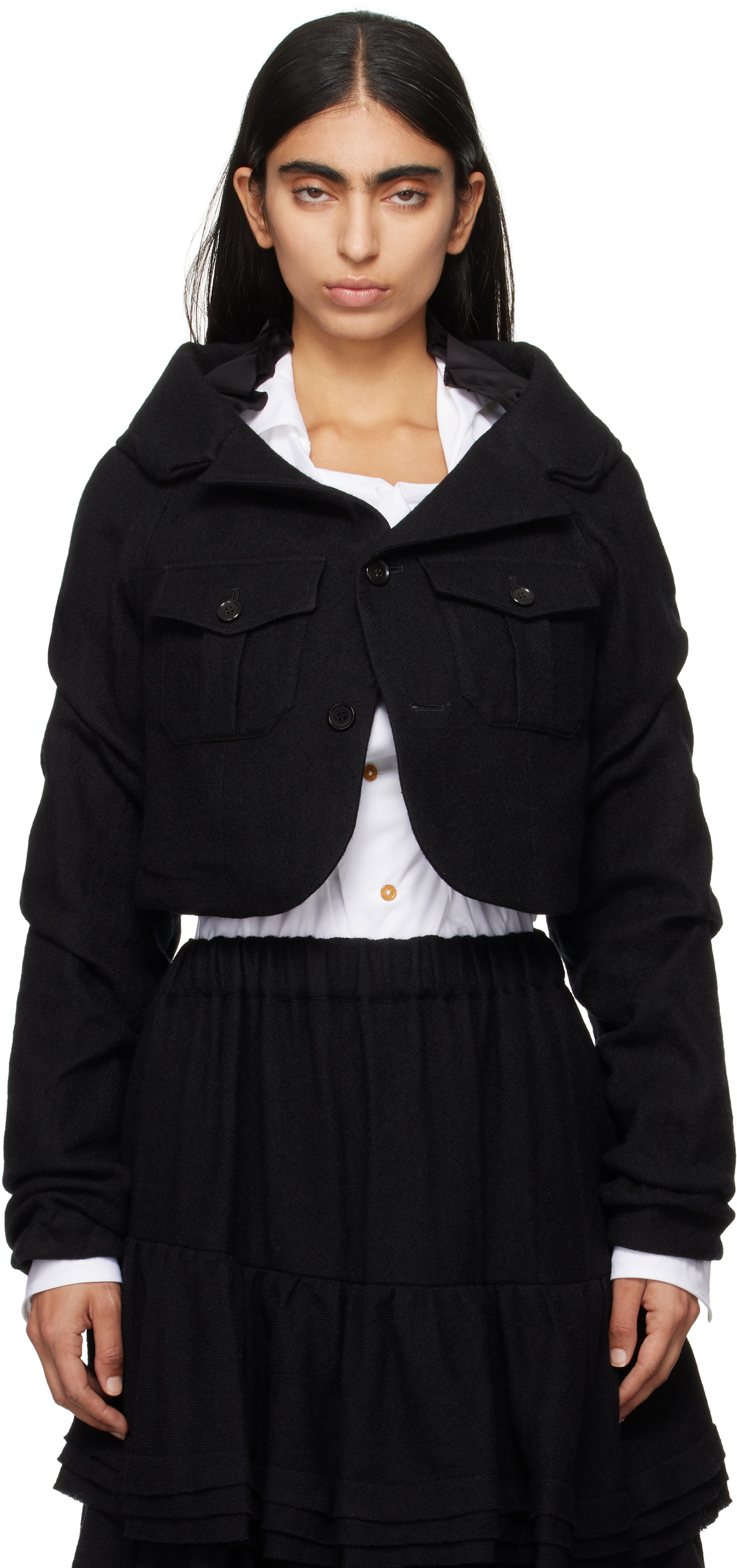 Noir Kei Ninomiya Black Open Collar Cropped Jacket
