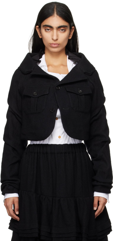 Photo: Noir Kei Ninomiya Black Open Collar Cropped Jacket