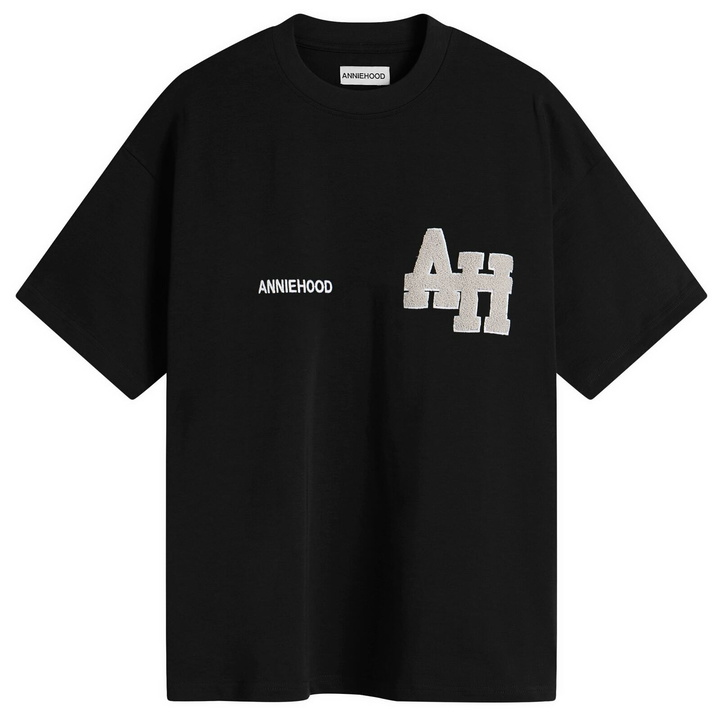 Photo: ANNIE HOOD Men's College T-Shirt in Black