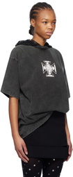 We11done Black Heart Cross Hooded T-shirt