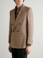 Husbands - Double-Breasted Prince of Wales Checked Worsted Wool and Linen-Blend Blazer - Brown