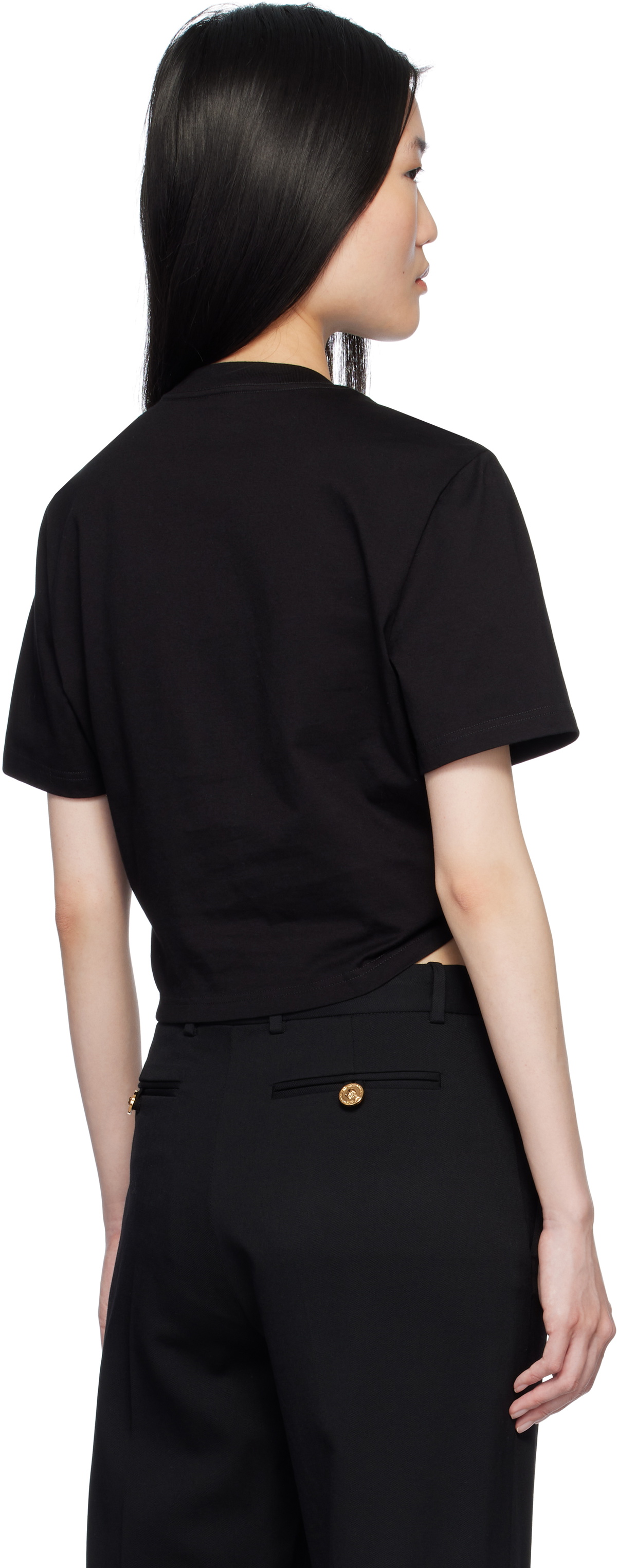 Versace Black Wild Stamp Safety Pin Crop T-shirt Versace