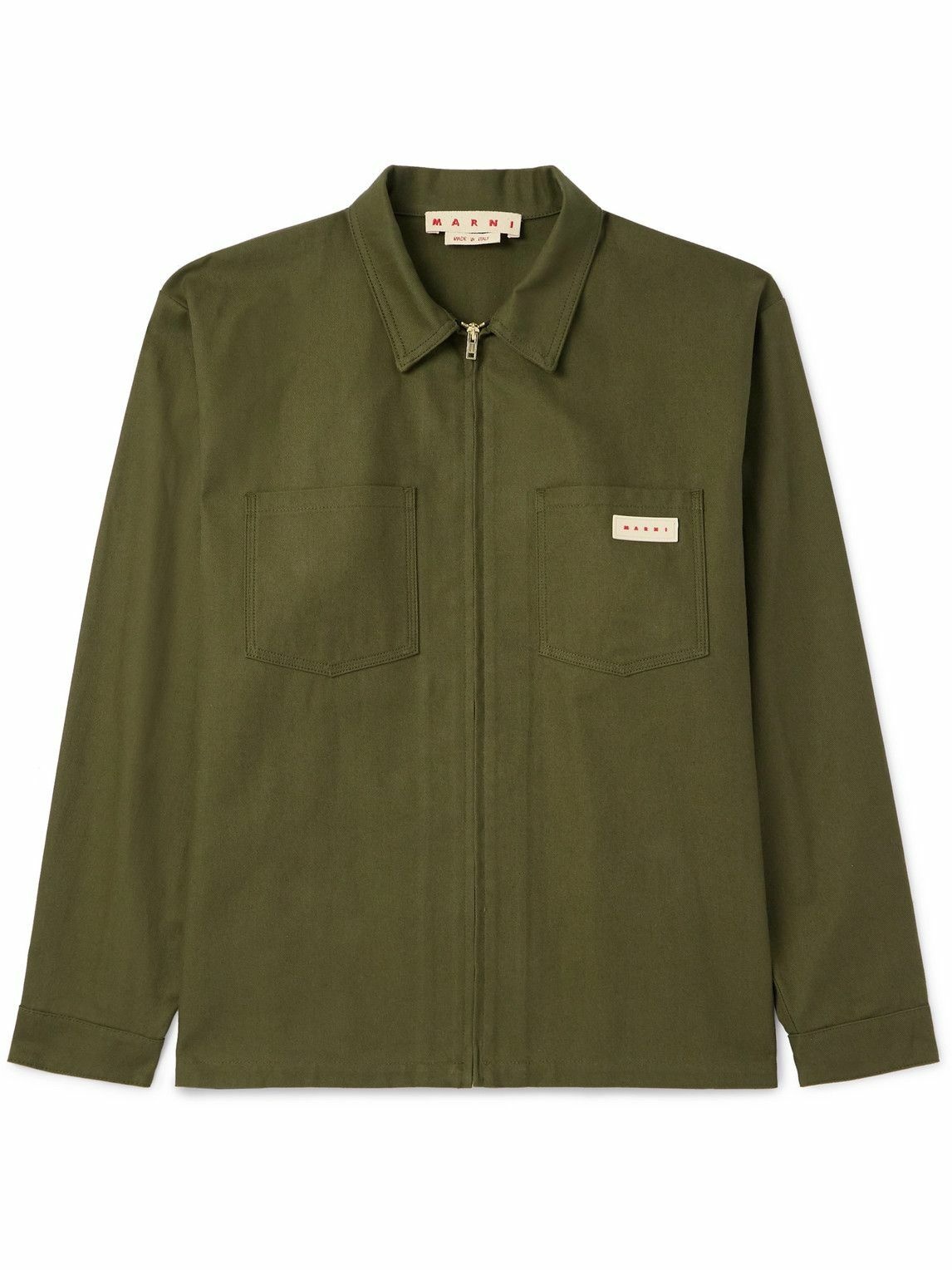 Photo: Marni - Logo-Appliquéd Cotton-Blend Gabardine Overshirt - Green
