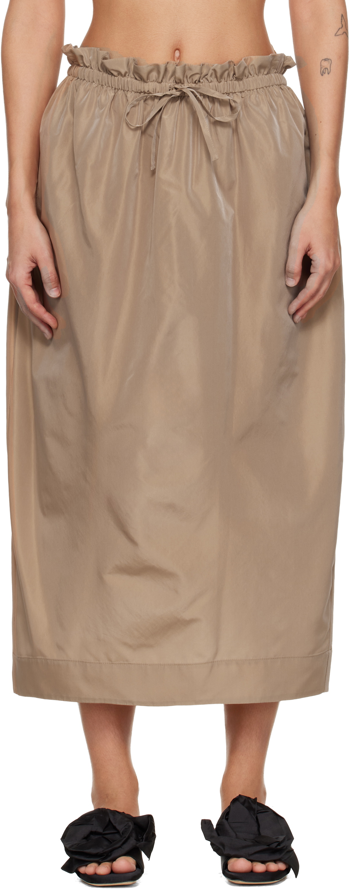 Simone Rocha Tan Gathered Waist Tulip Midi Skirt