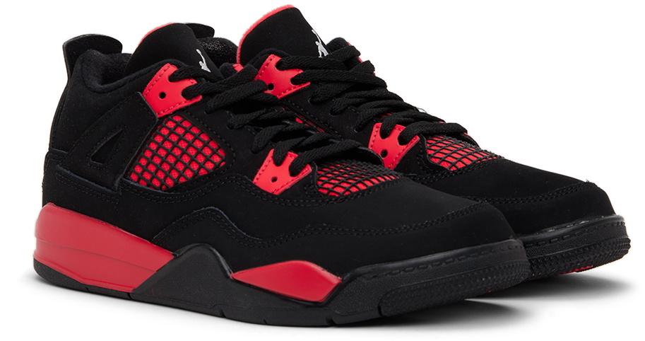 Nike Jordan Kids Black & Red Jordan 4 Retro Red Thunder Little Kids Sneakers