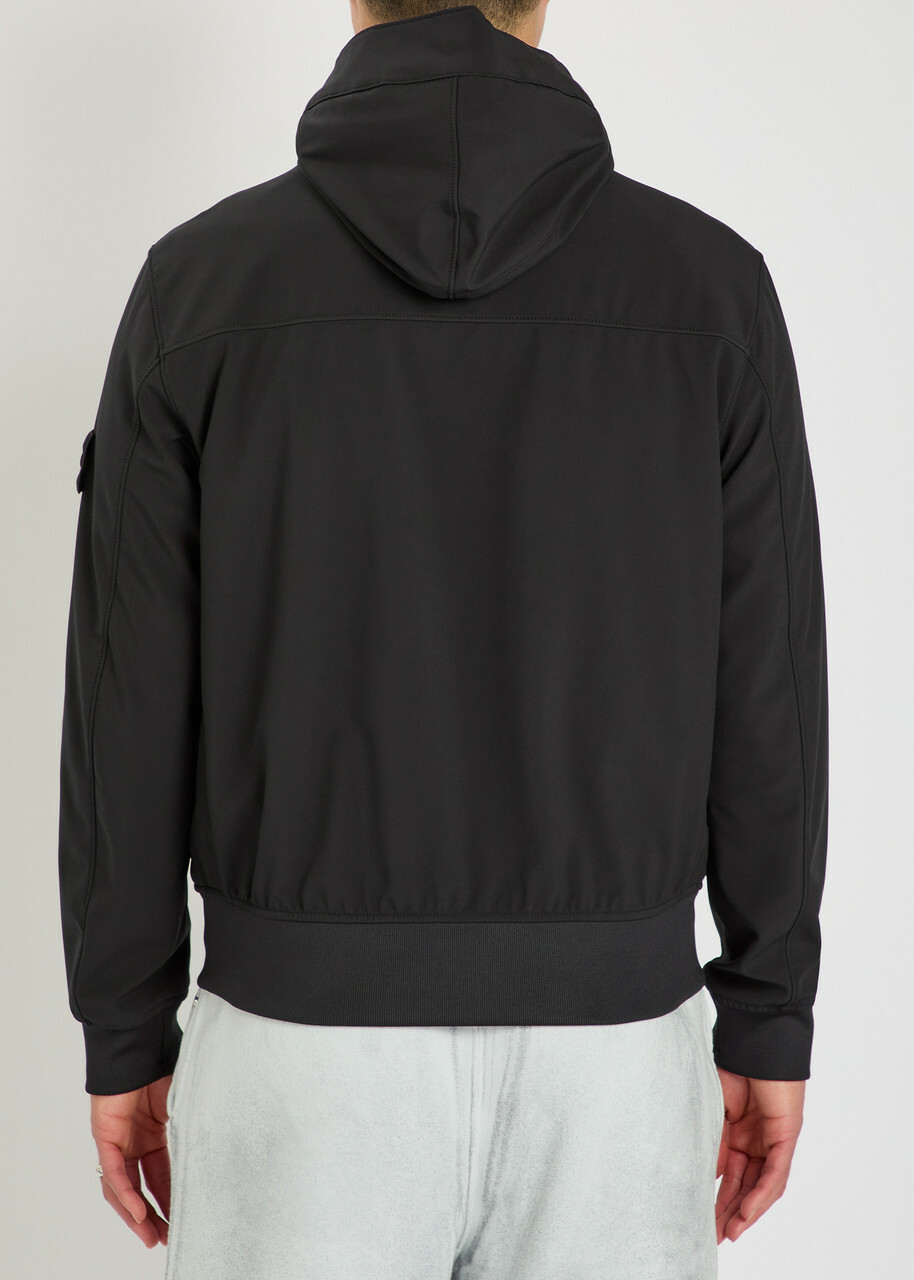 Stone Island Logo-appliquéd Water-resistant Hooded Soft Shell Jacket Black