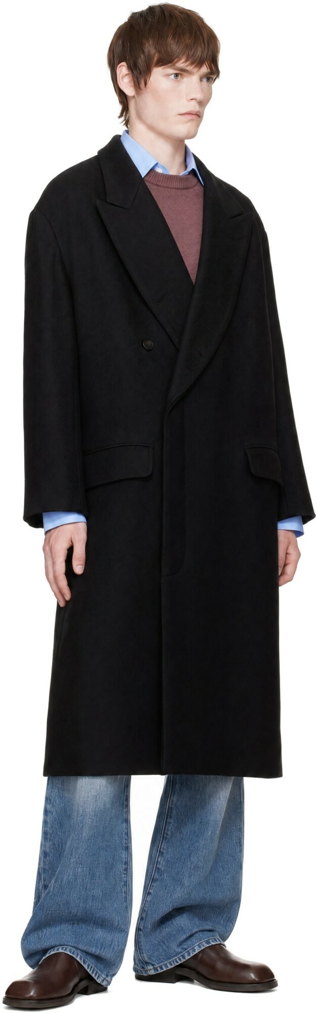 SOSHIOTSUKI Black Open Placket Classic Drill Coat