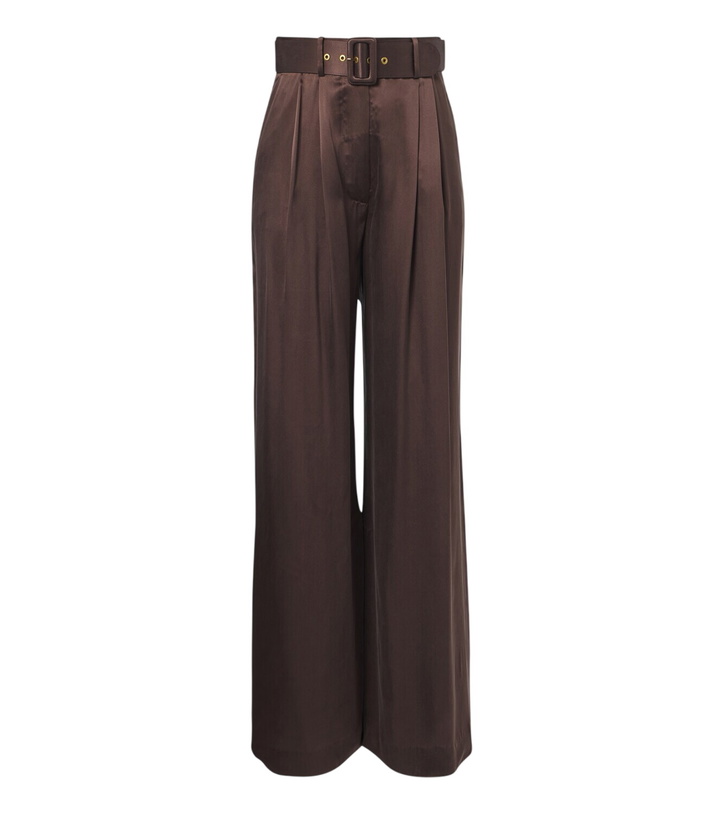 Photo: Zimmermann Belted pleated silk satin wide-leg pants