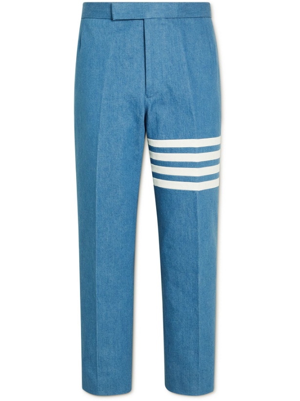 Photo: Thom Browne - Stripe-Trimmed Denim Trousers - Blue