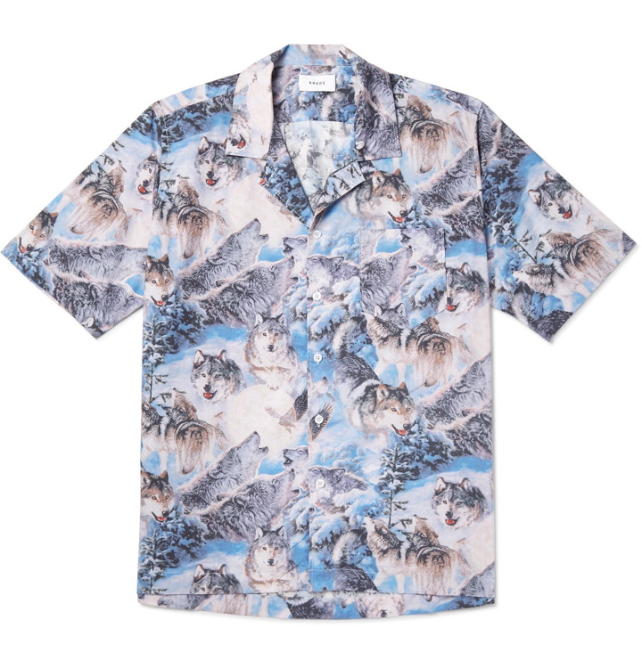 Photo: Rhude - Camp-Collar Printed Cotton-Poplin Shirt - Blue