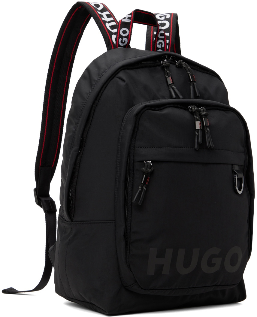 Hugo Black Logo-Print Branded Handles Backpack
