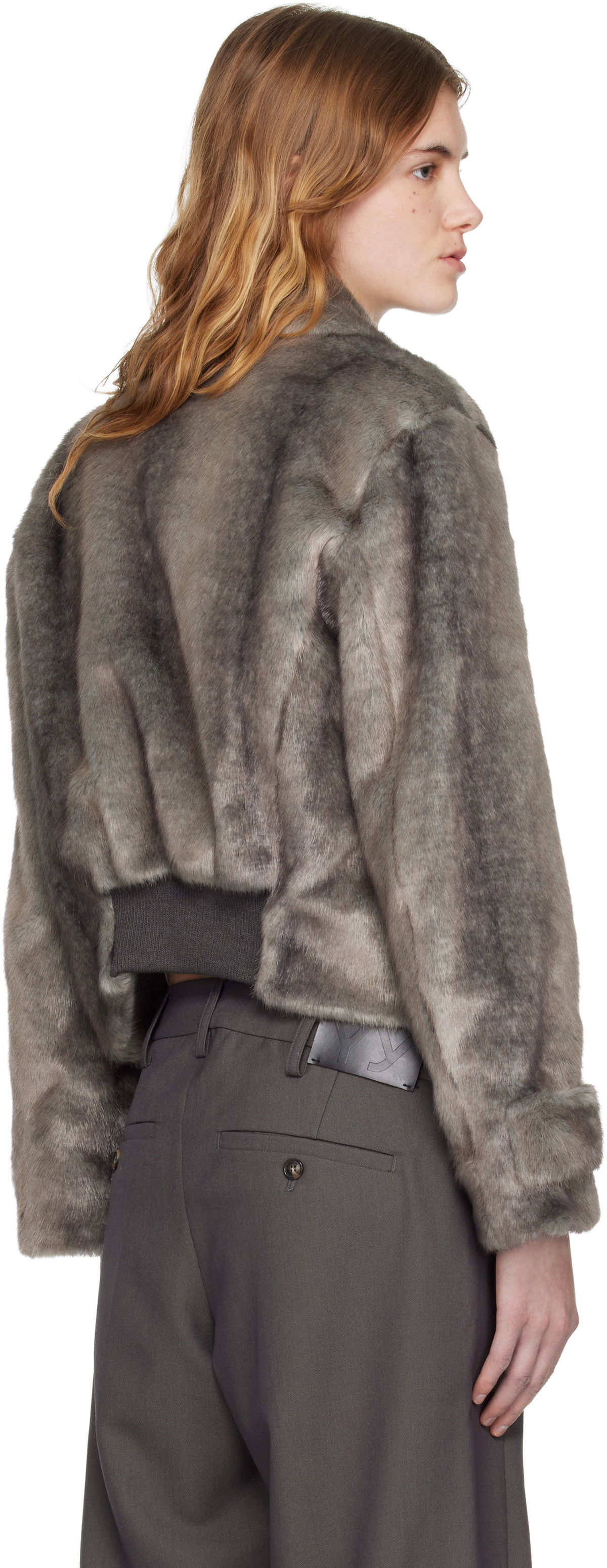 OPEN YY Gray Faux Fur Tab Toggle Jacket