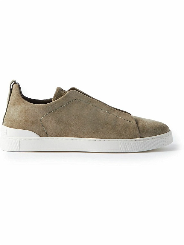 Photo: Zegna - Triple Stitch Suede Slip-On Sneakers - Brown