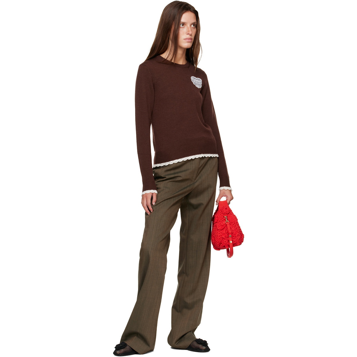 GANNI Brown Crewneck Wool Sweater