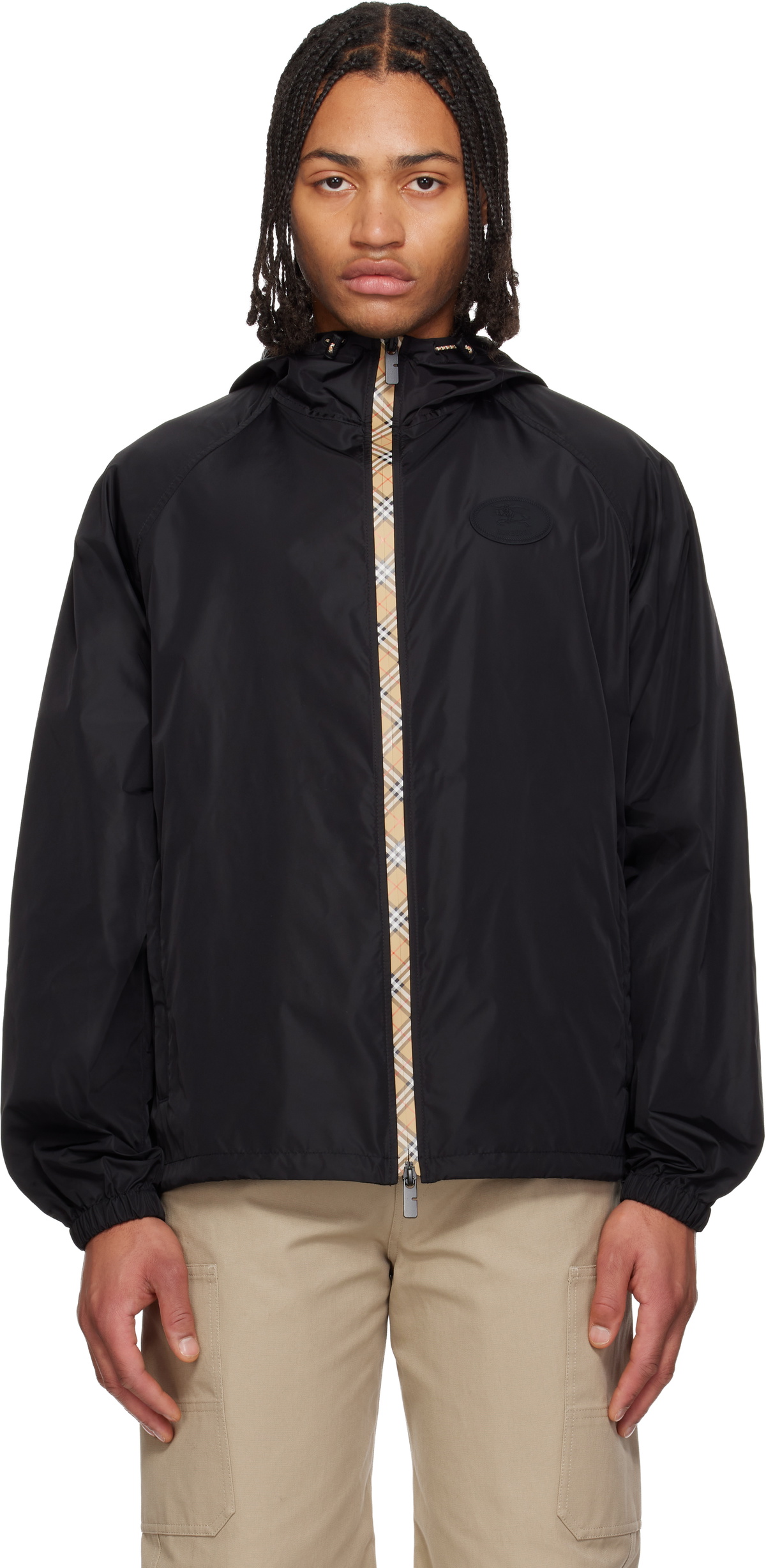 Burberry Black Checker-Tape Nylon Hooded Jacket