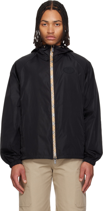 Photo: Burberry Black Checker-Tape Nylon Hooded Jacket