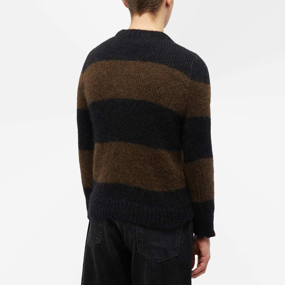 Raf Simons Men's Striped Mohair Crew Knit in Black/Brown Raf Simons