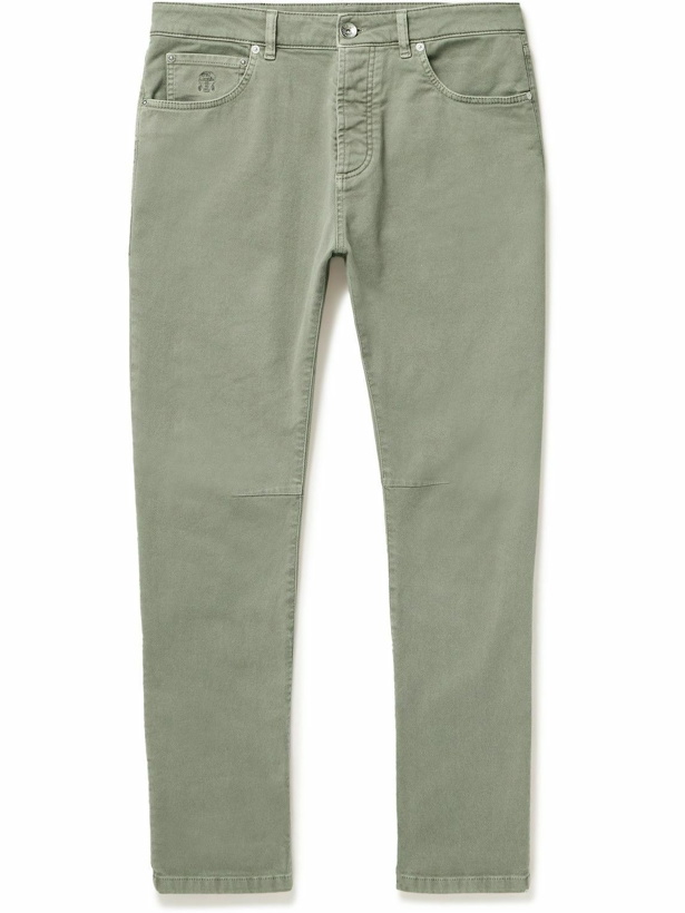 Photo: Brunello Cucinelli - Tapered Garment-Dyed Stretch-Cotton Trousers - Green