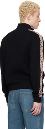 Burberry Black Check Trim Zip-Up Sweater