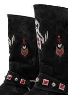 Isabel Marant étoile Siani Embroidered Suede Mid-calf Boots Dark Grey