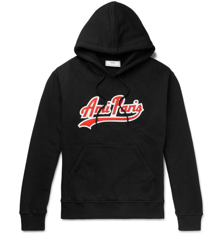 Photo: AMI - Logo-Appliquéd Fleece-Back Cotton-Jersey Hoodie - Men - Black