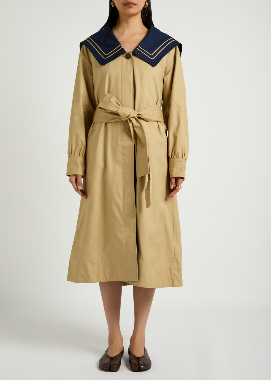 Damson Madder Ella Belted Cotton Trench Coat Tan