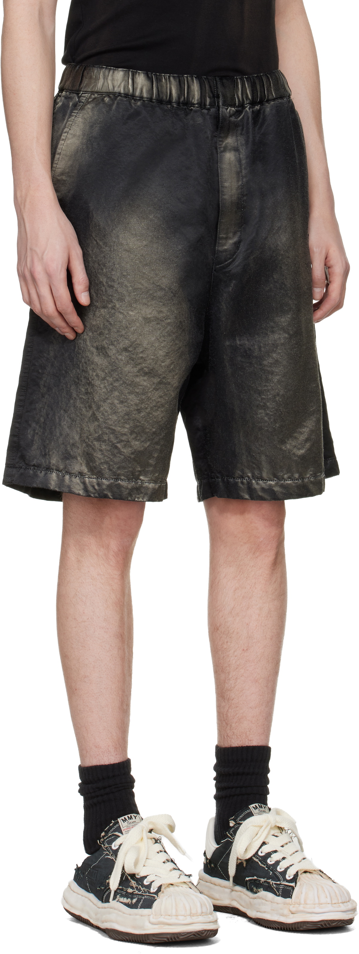 Maison MIHARA YASUHIRO Black Sun Faded Like Satin Shorts