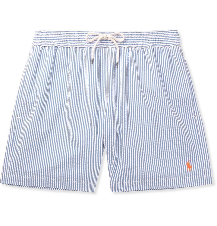 Photo: Polo Ralph Lauren - Mid-Length Striped Cotton-Blend Seersucker Swim Shorts - Men - Blue