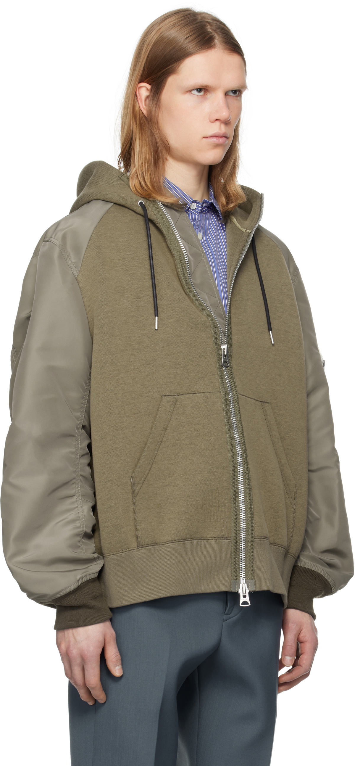 sacai Taupe Sponge Sweat x Nylon Twill Hoodie Sacai