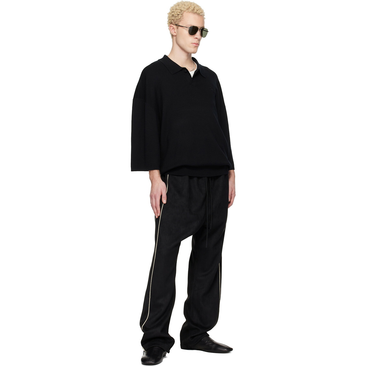 Fear of God ESSENTIALS Black Signature 3/4 Sleeve 90s Knit Polo