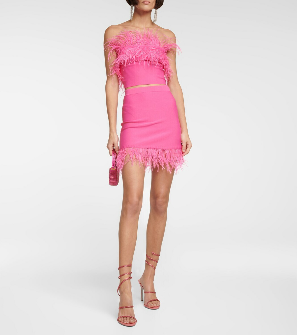 Staud - Nellie feather-trimmed knit crop top