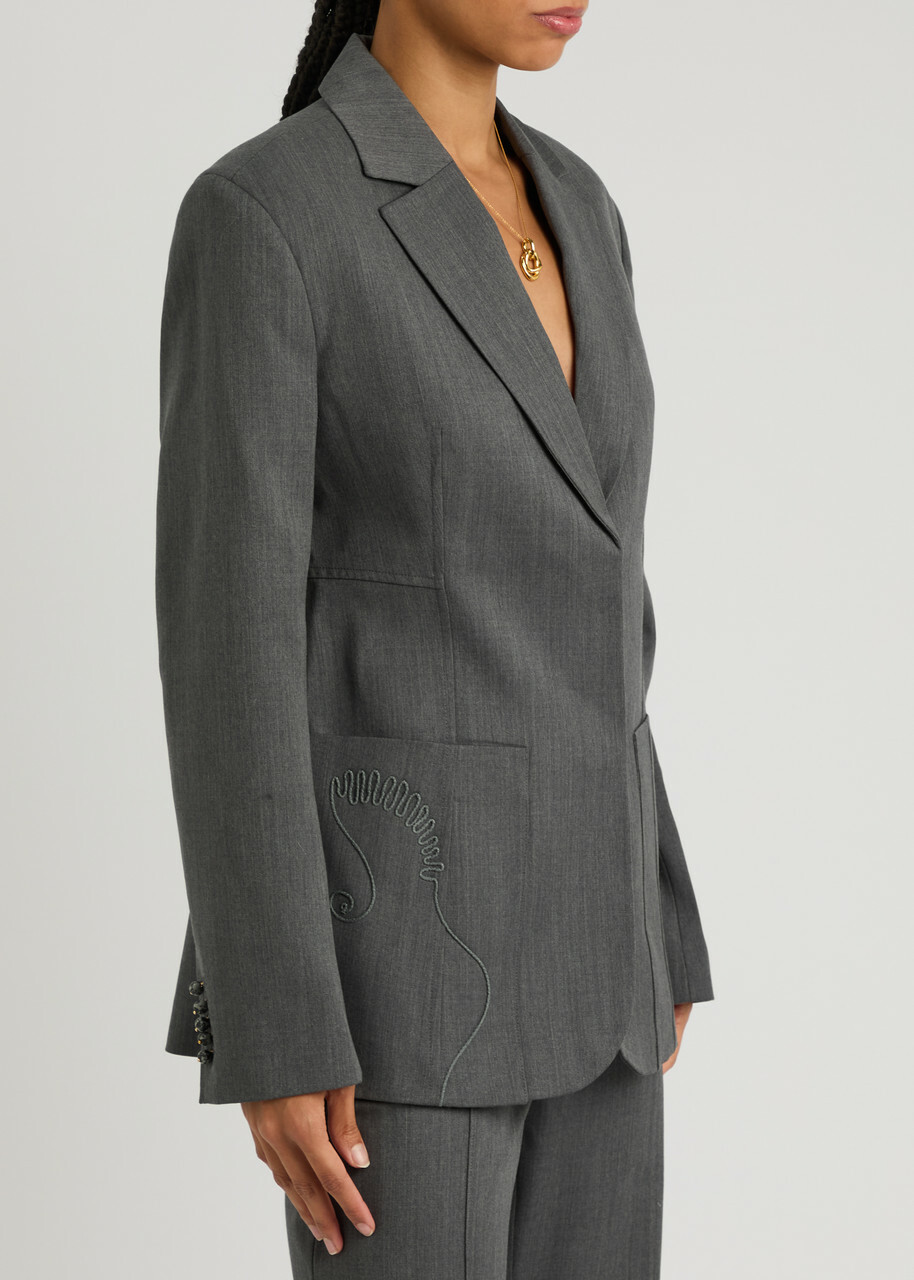 Clea Ashford Embroidered Wool Blazer Grey