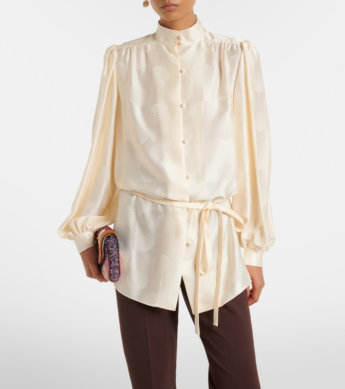 Valentino Belted silk jacquard shirt